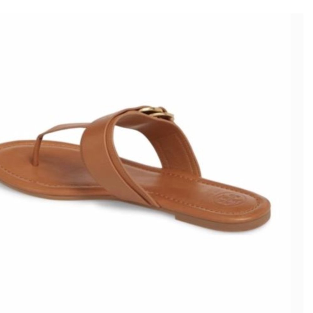 TORY BURCH MARSDEN FLAT THONG SANDALS TAN LEATHER - Picture 2 of 9